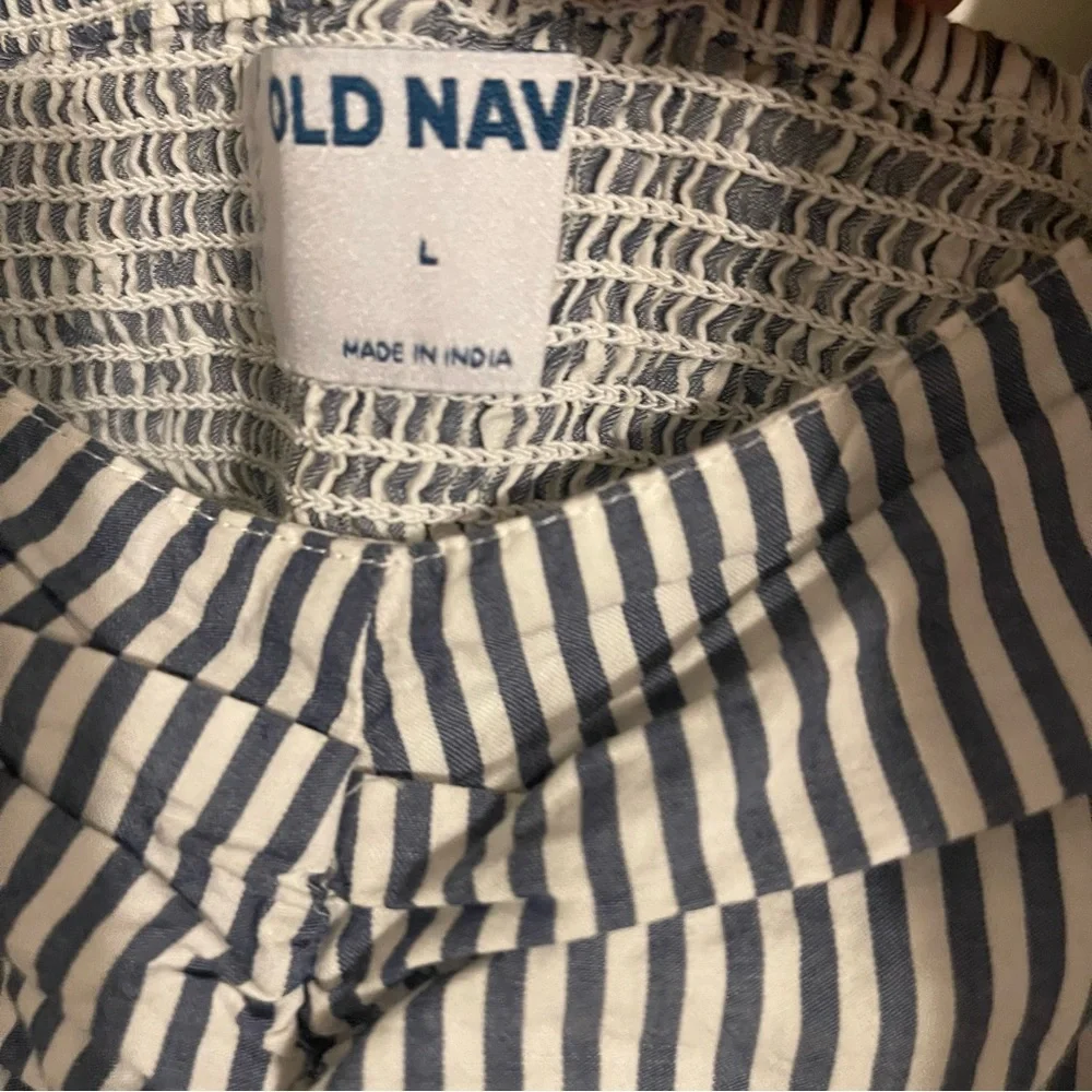 Old Navy | Striped Blue and White Smocked Babydoll Swing Top | Women L